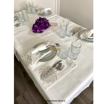 Cinar Tafelkleed Set Met Placemat Cream 34 Dlg