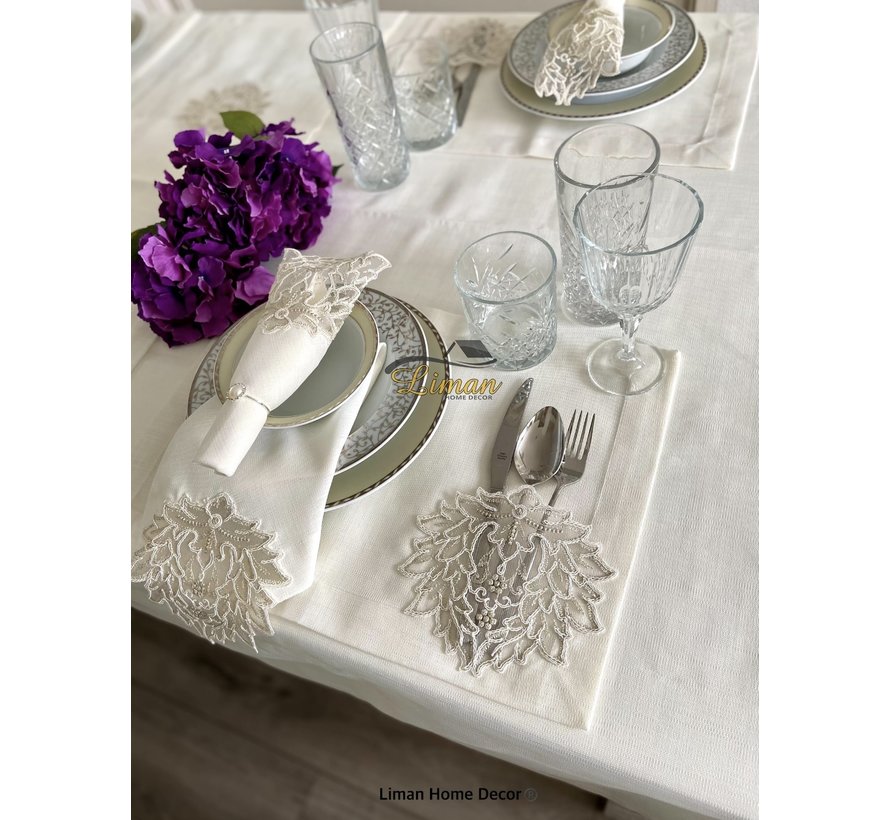 Cinar Tafelkleed Set Met Placemat Cream 34 Dlg