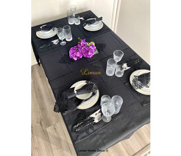 Lotus Tafelkleed Set Met Placemat Zwart 34 Dlg