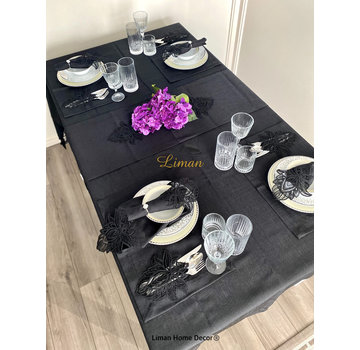 Lotus Tafelkleed Set Met Placemat Zwart 34 Dlg