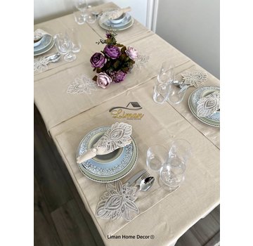 Lotus Tafelkleed Set Met Placemat Beige 34 Dlg