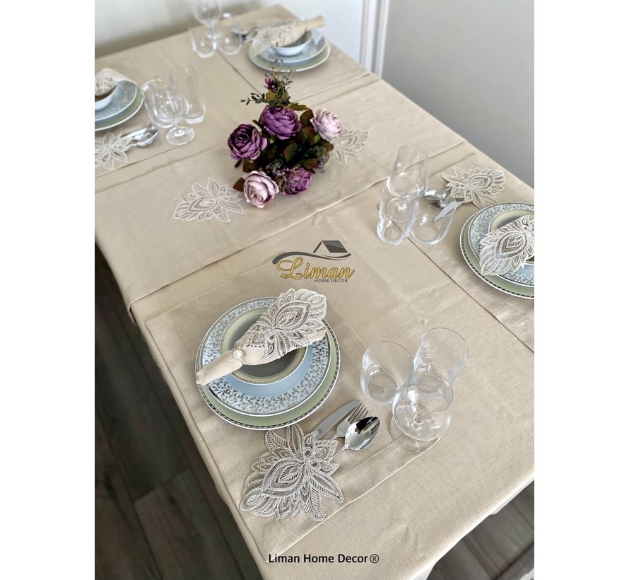 Lotus Tafelkleed Set Met Placemat Beige 34 Dlg