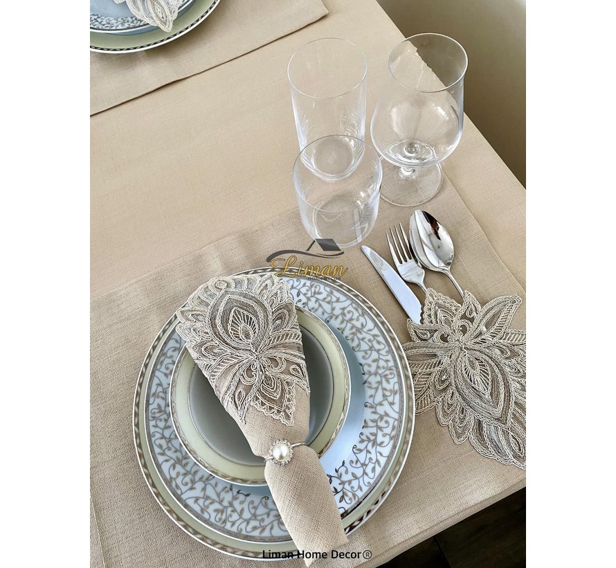 Lotus Tafelkleed Set Met Placemat Beige 34 Dlg