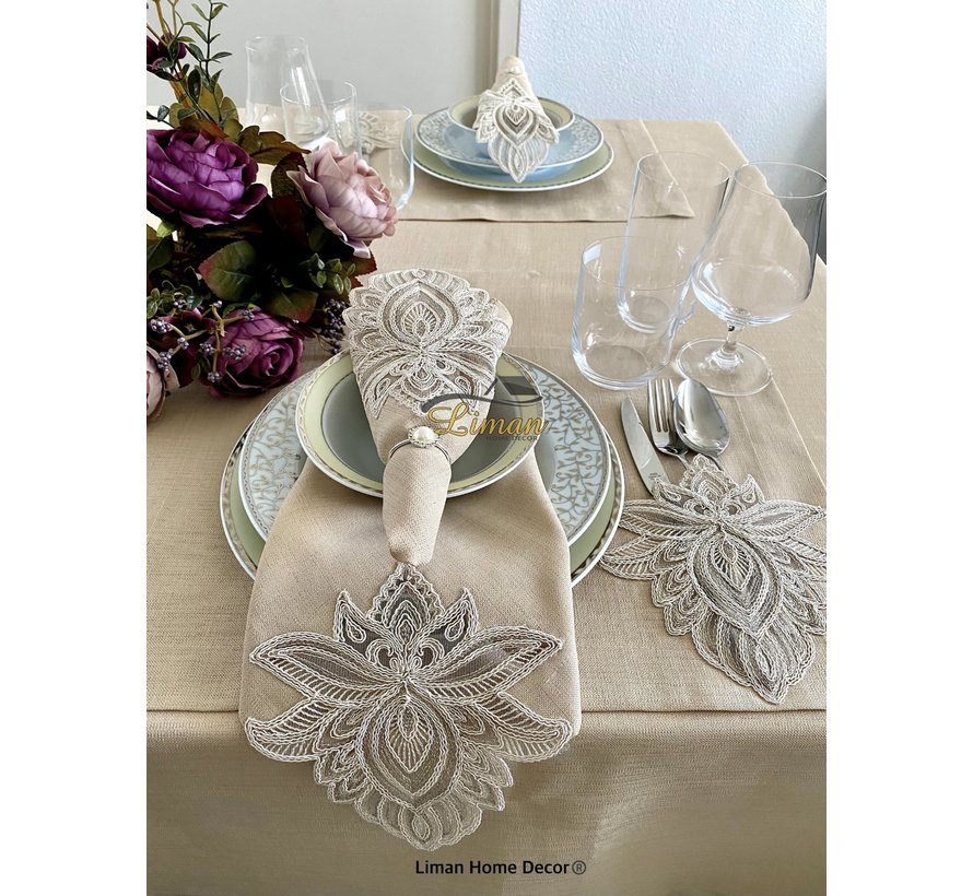 Lotus Tafelkleed Set Met Placemat Beige 34 Dlg