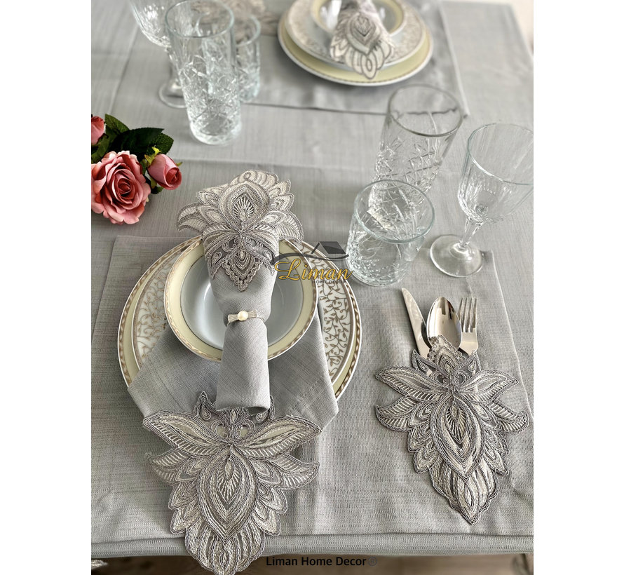 Lotus Tafelkleed Set Met Placemat Grijs 34 Dlg