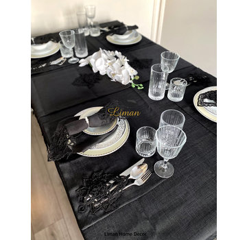 Menekse Tafelkleed Set Met Placemat Zwart 34 Dlg