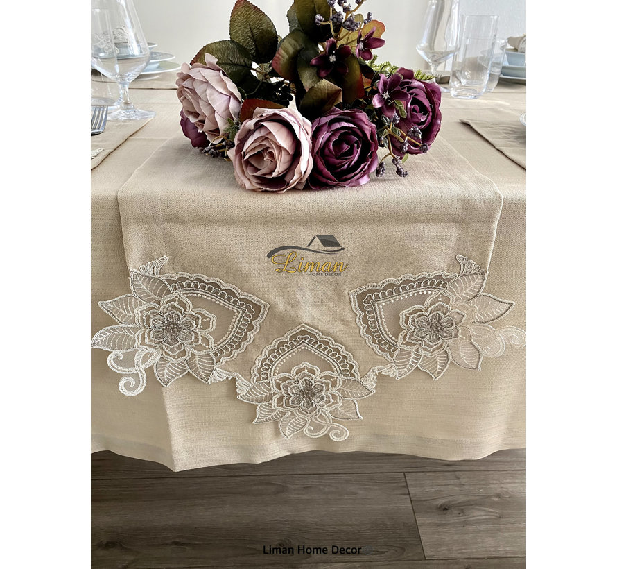 Menekse Tafelkleed Set Met Placemat Beige 34 Dlg