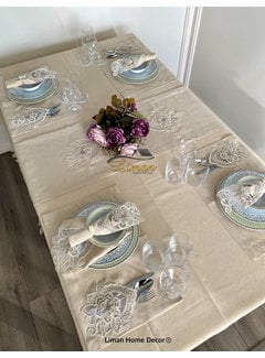 Menekse Tafelkleed Set Met Placemat Beige 34 Dlg