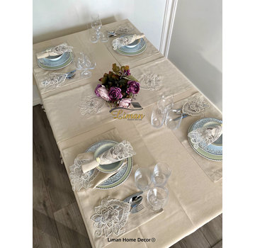 Menekse Tafelkleed Set Met Placemat Beige 34 Dlg