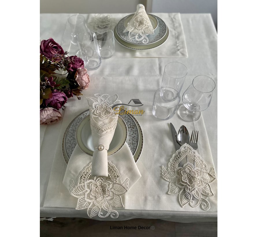 Menekse Tafelkleed Set Met Placemat Cream 34 Dlg