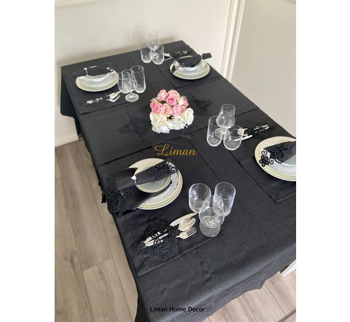 Sehzade Tafelkleed Set Met Placemat Zwart 34 Dlg