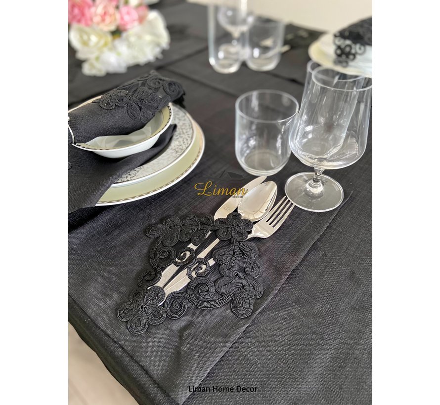 Sehzade Tafelkleed Set Met Placemat Zwart 34 Dlg