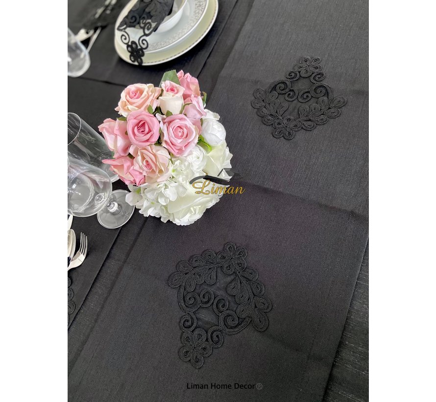 Sehzade Tafelkleed Set Met Placemat Zwart 34 Dlg