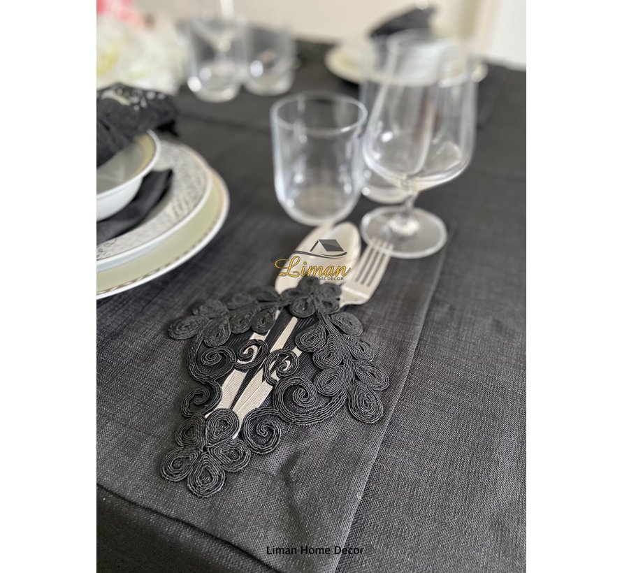 Sehzade Tafelkleed Set Met Placemat Zwart 34 Dlg