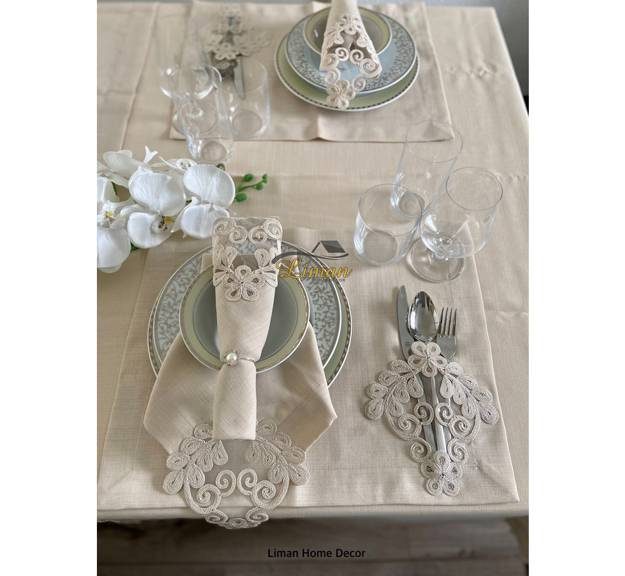 Sehzade Tafelkleed Set Met Placemat Beige 34 Dlg