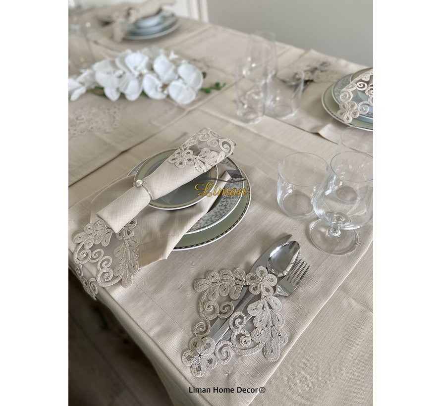 Sehzade Tafelkleed Set Met Placemat Beige 34 Dlg