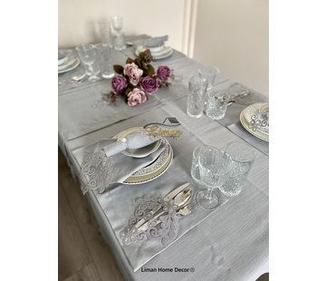 Sehzade Tafelkleed Set Met Placemat Grijs 34 Dlg