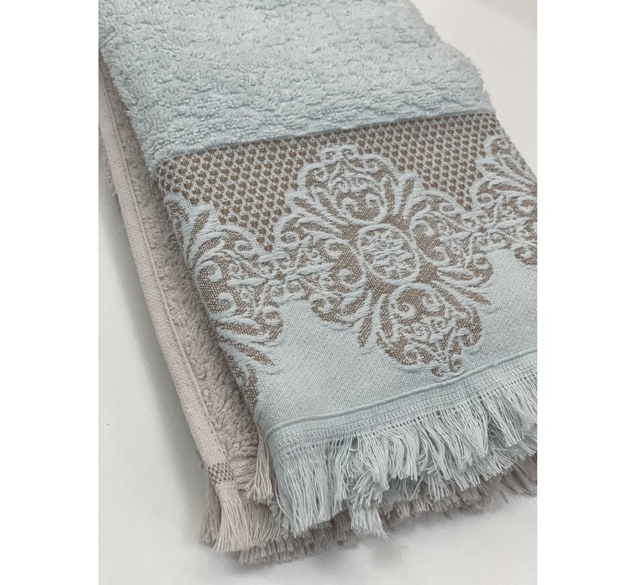 Ipekce Jaquard Handdoek 50 x 90 cm 2 Delig Mint - Bruin