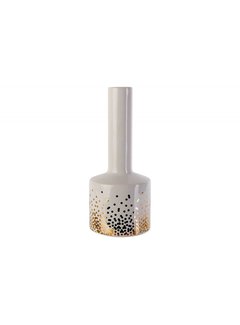 BOTTLE VASE GOLD DOTS WHITE 8,7X8,7XH20