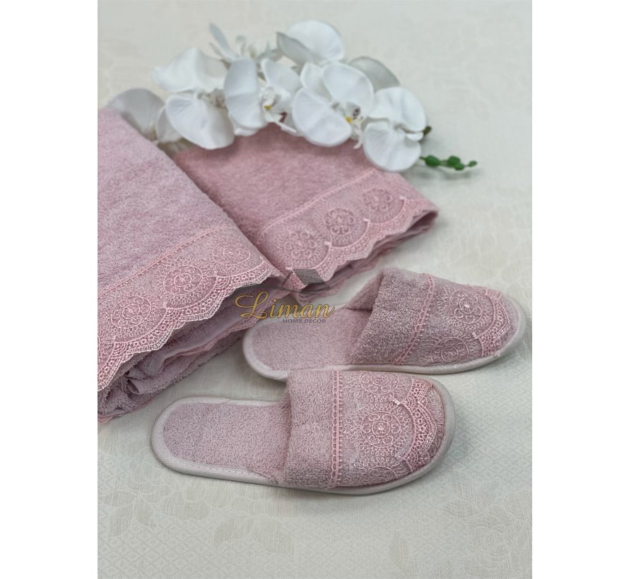 Ipekce Beril Handdoek Set + Slipper Roze