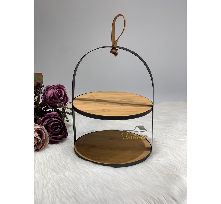 PLATE TOWER BAMBOO WITH METAL HOLDER D20,5XH26CM