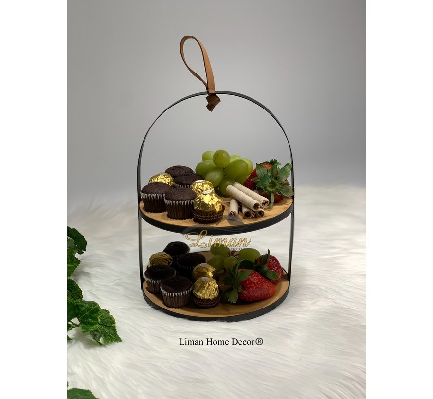 PLATE TOWER BAMBOO WITH METAL HOLDER D20,5XH26CM