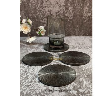  S|P Collection Sous-verre 10cm nervuré noir Charm - set/4