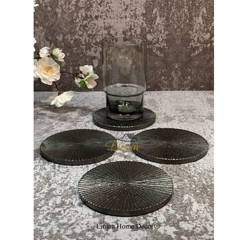  S|P Collection Sous-verre 10cm nervuré noir Charm - set/4