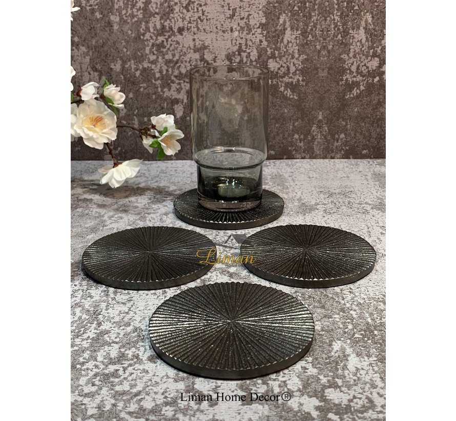 Sous-verre 10cm nervuré noir Charm - set/4