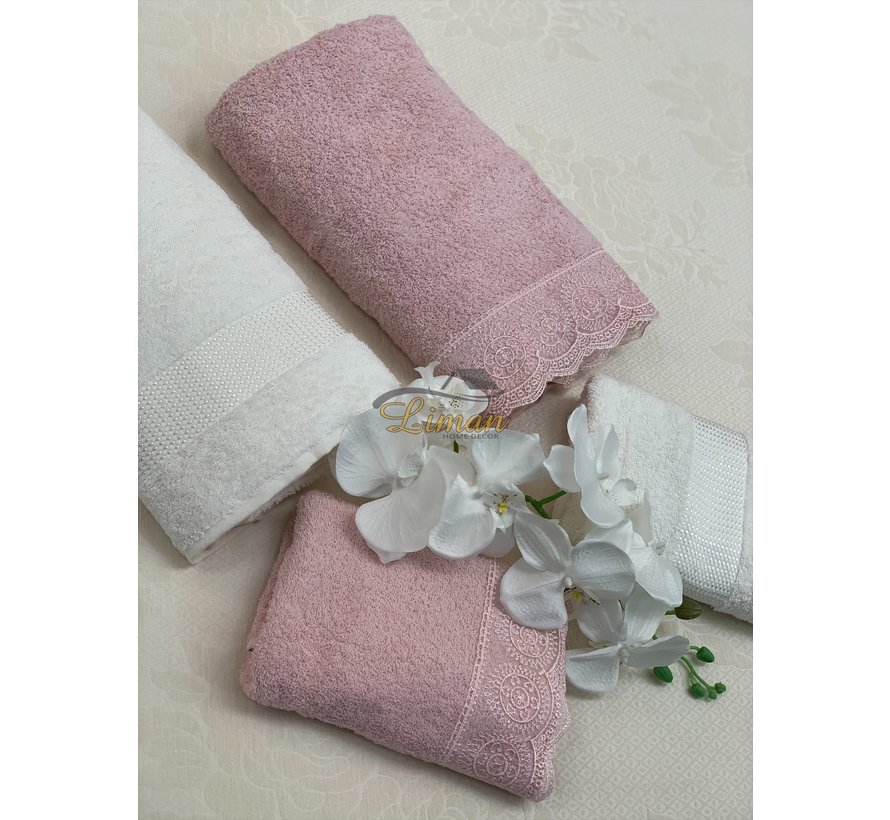 Ipekce Beril Handdoek set 4 Dlg Cream / Roze