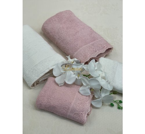 IPEKCE Ipekce Beril Handdoek set 4 Dlg Cream / Roze