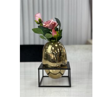 Metalen Decoratie / Vaas Met Stand Goud-Zwart 14x14x20cm