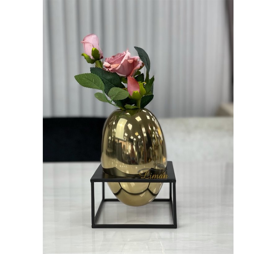 Metalen Decoratie / Vaas Met Stand Goud-Zwart 14x14x20cm