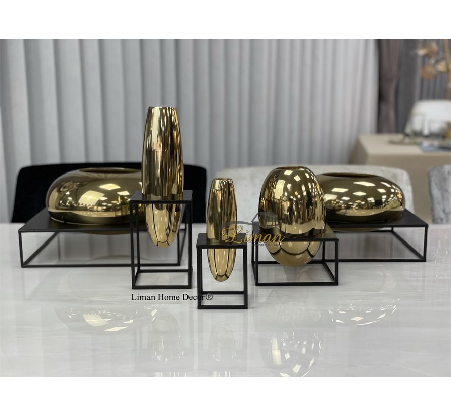 Metalen Decoratie / Vaas Met Stand Goud-Zwart 14x14x20cm