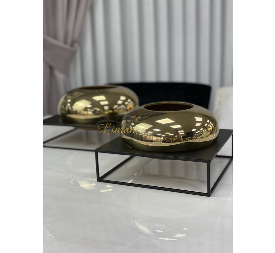 Metalen Decoratie / Vaas Met Stand Goud-Zwart 25x25x15cm