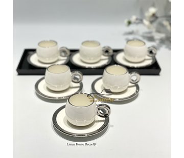 BRICARD PORCELAIN Bricard Queen Espressoset Wit - Zilver 12 Delig | 6 Persoons