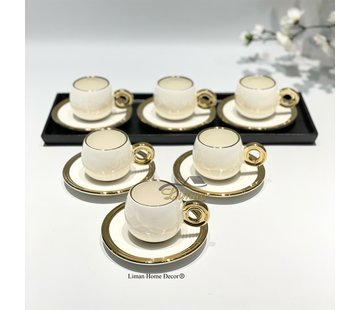 BRICARD PORCELAIN Bricard Queen Espressoset Wit - Goud 12 Delig | 6 Persoons