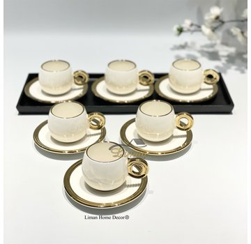 BRICARD PORCELAIN Bricard Queen Espressoset Wit - Goud 12 Delig | 6 Persoons