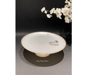 BRICARD PORCELAIN Bricard Crispy Ayakli Sunumluk Beyaz- Gold 33Cm