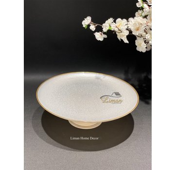 BRICARD PORCELAIN Bricard Crispy Ayakli Sunumluk Beyaz- Gold 33Cm