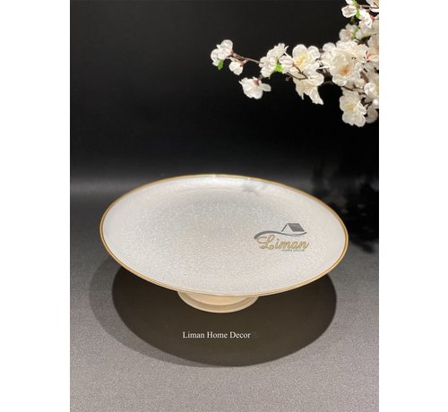 BRICARD PORCELAIN Bricard Crispy Ayakli Sunumluk Beyaz- Gold 33Cm