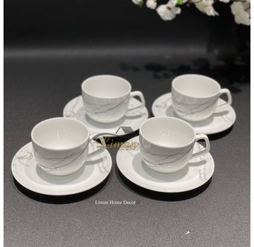  S|P Collection Cup 22cl and saucer marble Stone - set/4