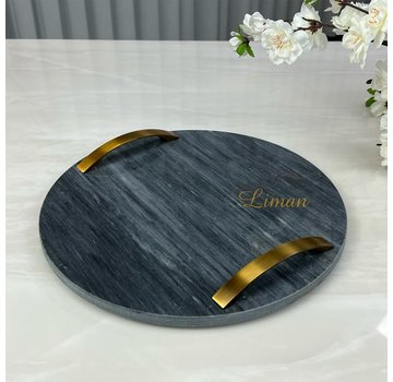 Cosy COSY TRAY BLACK D30CM ROUND MARBLE WITH HANDLES