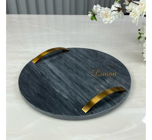 Cosy COSY TRAY BLACK D30CM ROUND MARBLE WITH HANDLES