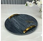 COSY TRAY BLACK D30CM ROUND MARBLE WITH HANDLES