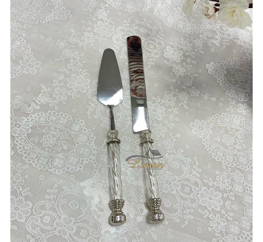 LUXURY CAKE SERVING SET 2 PIECE SILVER