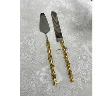 LUXURY CAKE SERVING SET BAMBOO 2 PIECE GOLD