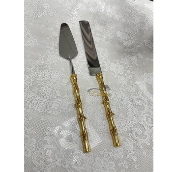 LUXURY CAKE SERVING SET BAMBOO 2 PIECE GOLD