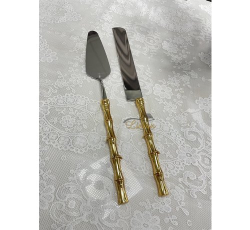 LUXURY CAKE SERVING SET BAMBOO 2 PIECE GOLD