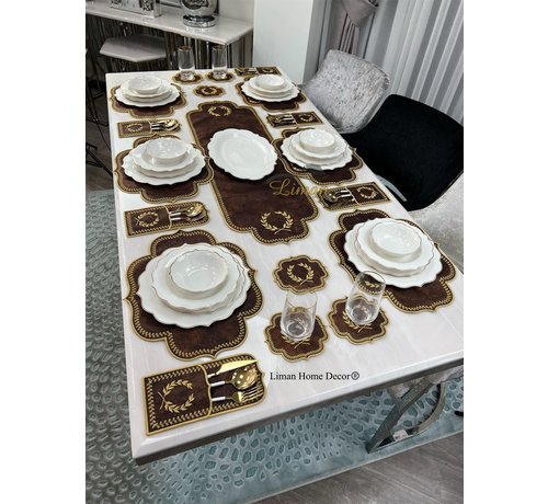 19 Parca Placemat Seti 6 Kisilik Kahve Rengi